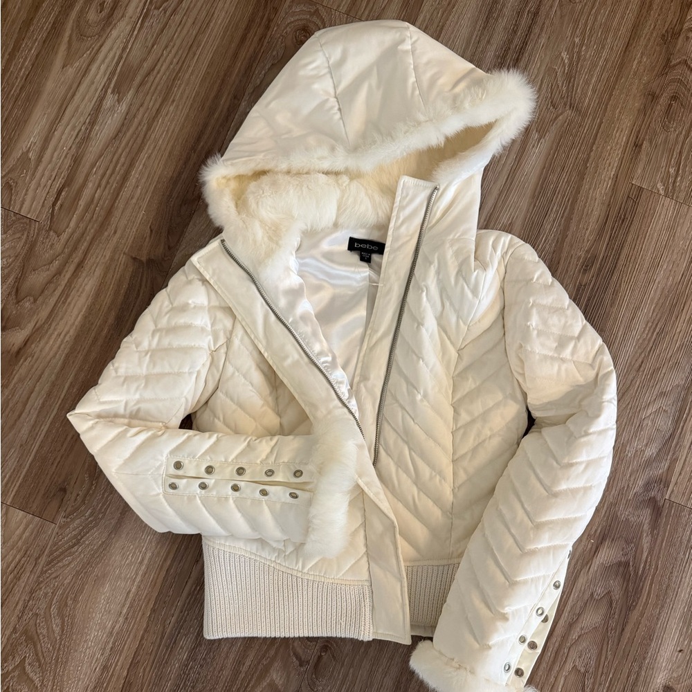 Bebe Rabbit Fur White Winter Jacket